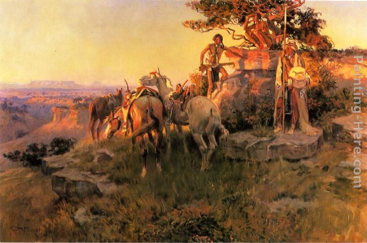 Charles Marion Russell Watching for Wagons